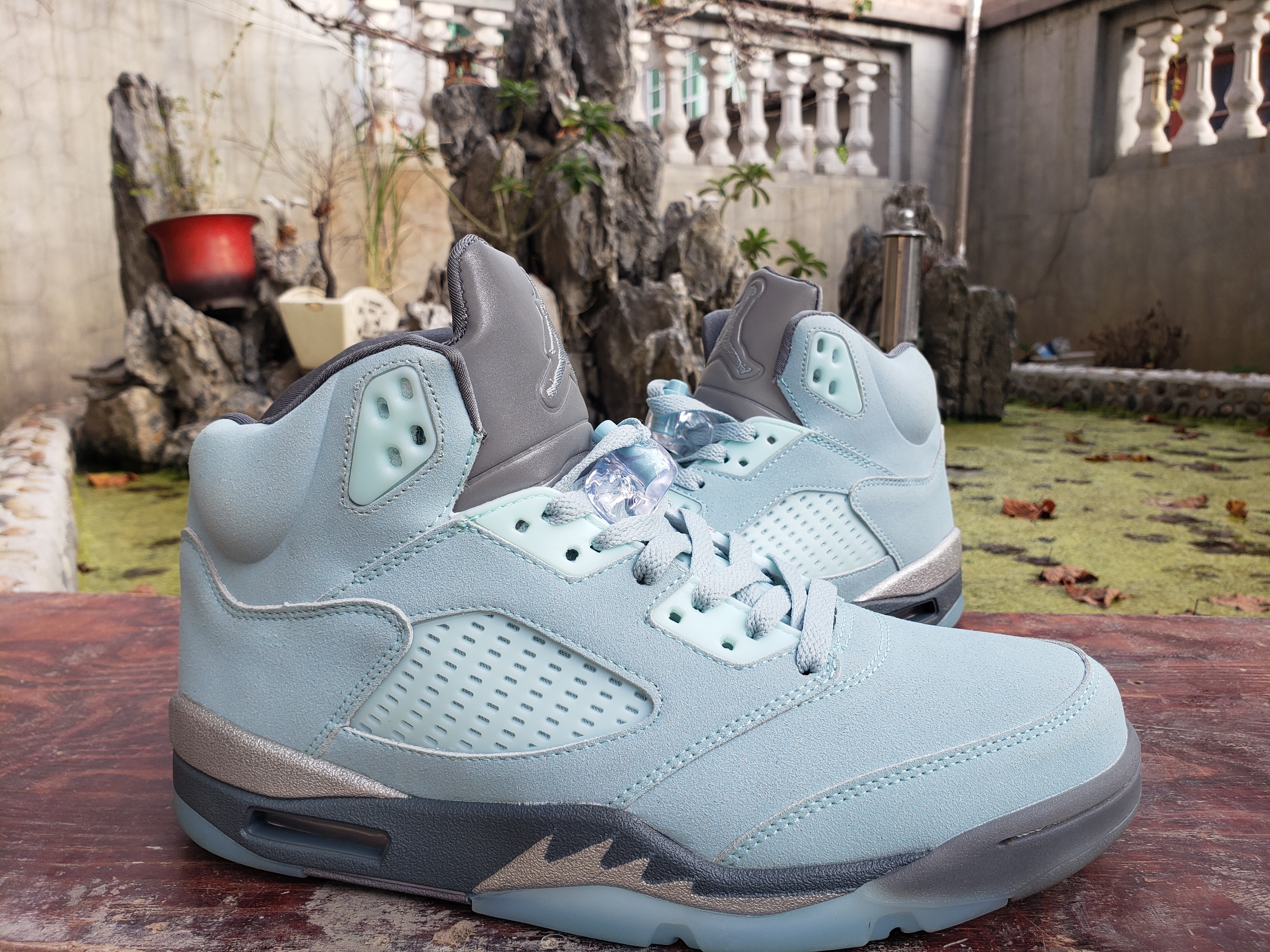 2021 Air Jordan 5 Ice Blue Grey Gold Shoes